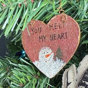 You Melt My Heart Wooden Ornament in a Heart Shape with a Snowman